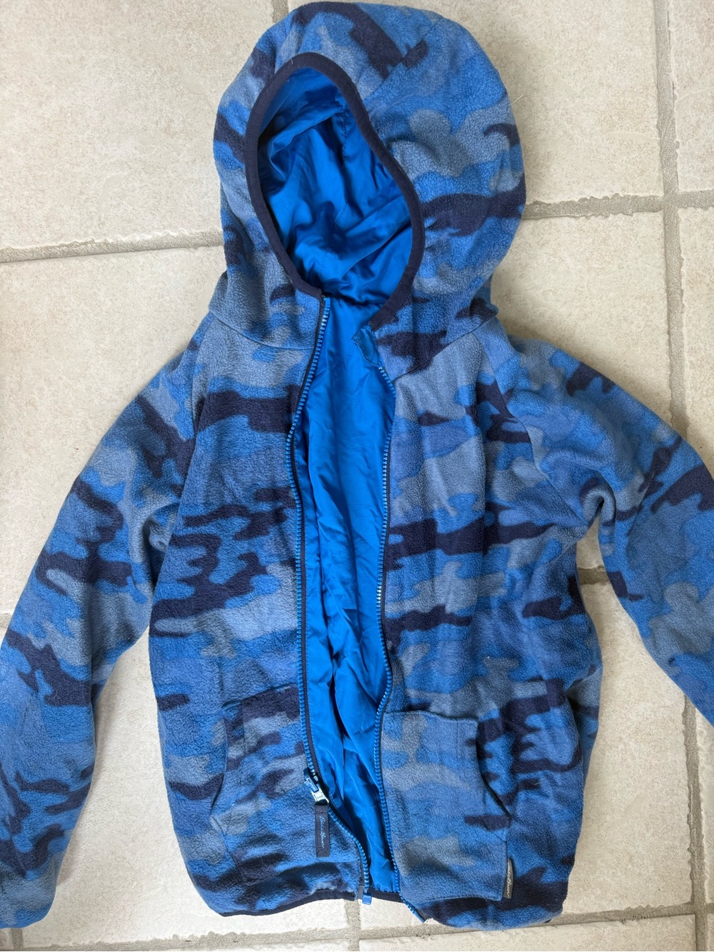 Eddie Bauer Blue Camouflage Hooded Fleece Zip-up Jacket Kids Boys